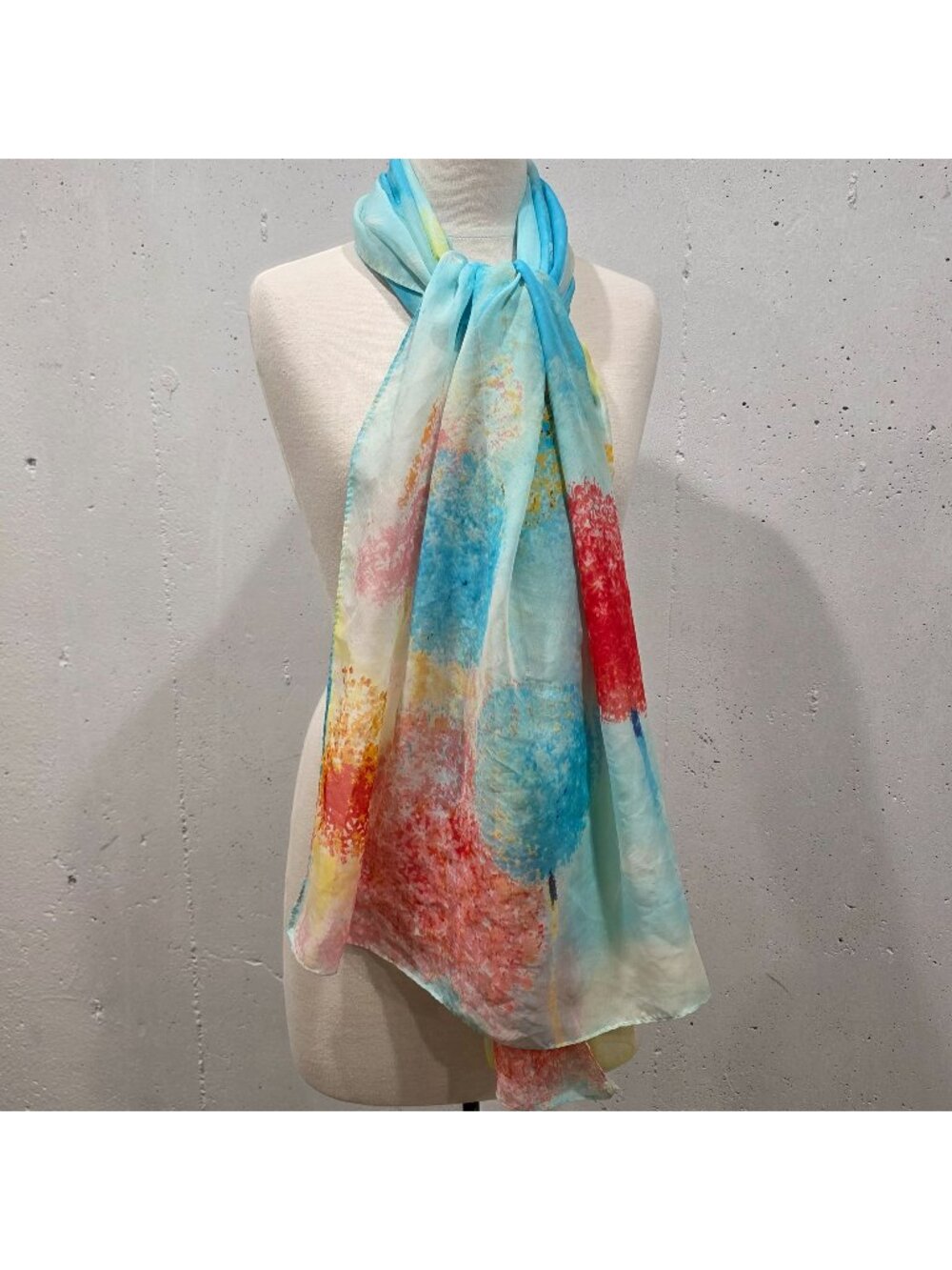 Colorful Sheer Scarf With Abstract Tree Print Lightweight Soft Wrap 72"x38" - Picture 1 of 8